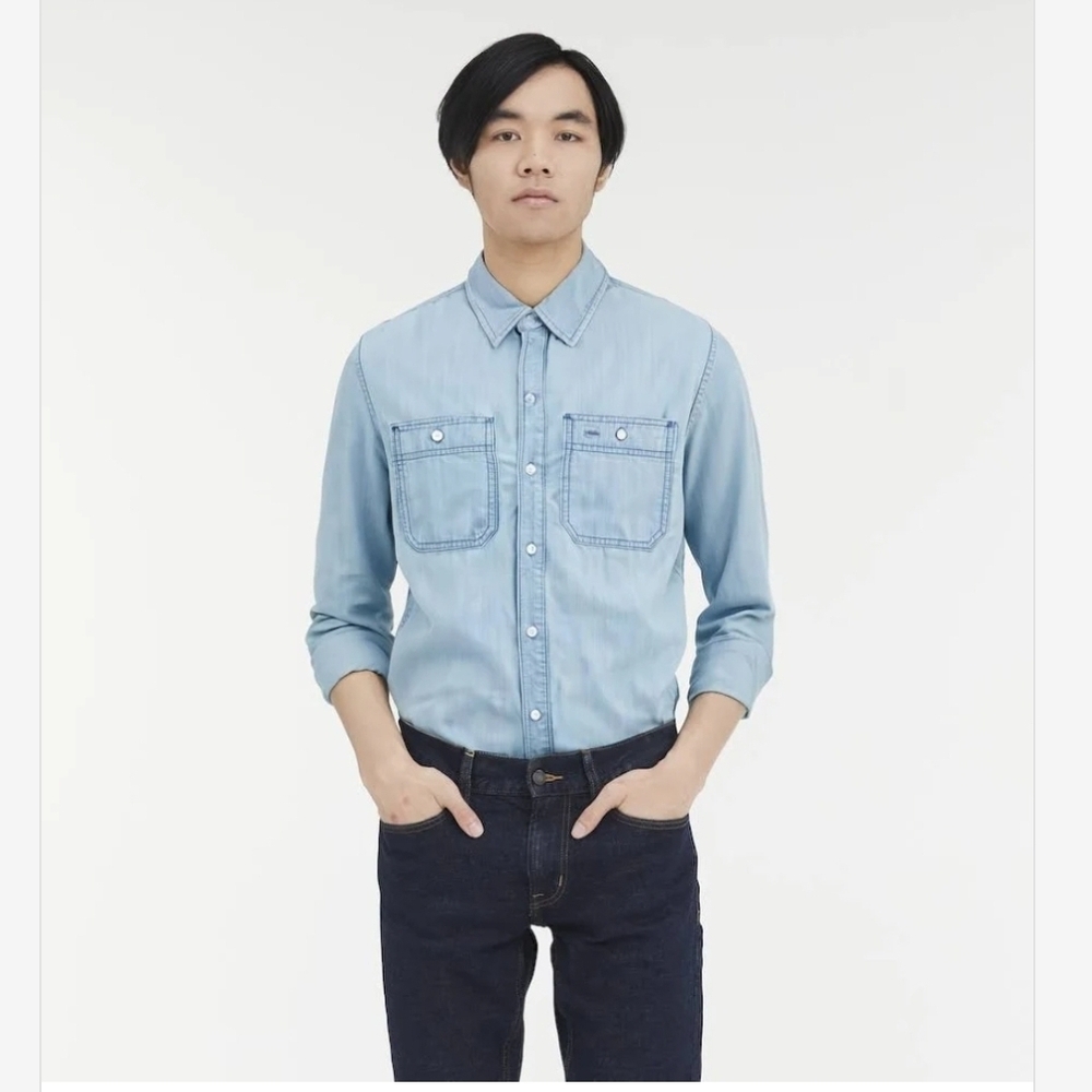 Sun + Stone Light Blue Casual Button Down Shirt